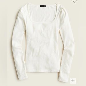 J Crew Ribbed Stretch-Cotton Squareneck T-Shirt in Ivory